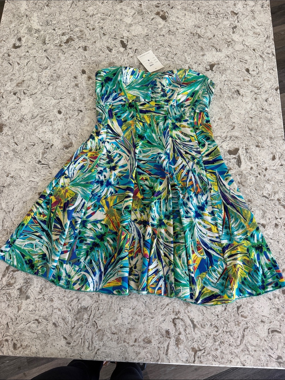 NWT Peppermint Bay Tropical Strapless Sundress in Blue-Green Print